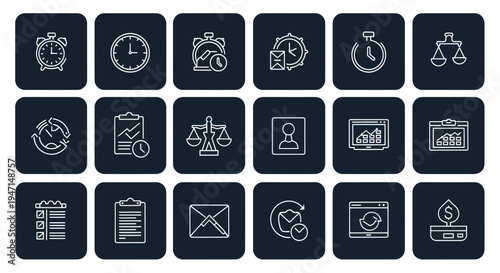 Business icons set on dark background