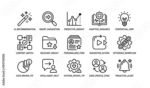 Icons representing ai recommendations and data-driven insights