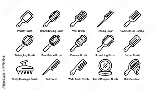 Variety of hair brushes and combs: types and uses illustrated