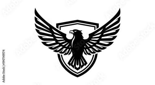 Majestic Eagle with Wings Spread on a Heraldic Shield Emblem - Symbol of Strength, Power, and Freedom