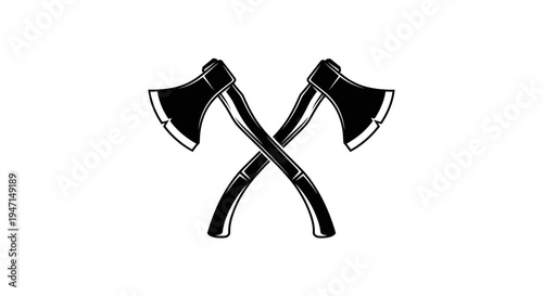 Crossed axes vector illustration, vintage woodcutting symbol. Rustic lumberjack emblem, chopping tools graphic design element.
