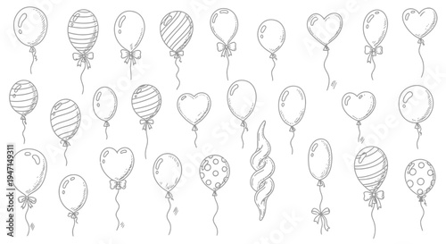 Set of Hand Drawn Balloon Doodles for Party Decorations
