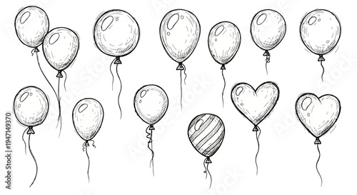 Hand Drawn Balloon Collection Set Sketch Illustration