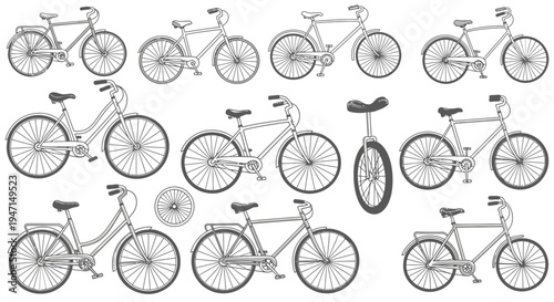 Set of Hand Drawn Bicycle Illustrations