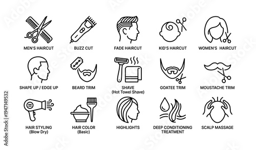 Icon set for haircuts and grooming services