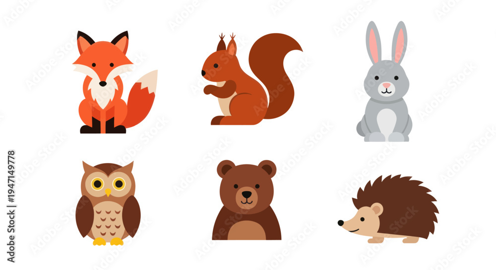 Fototapeta premium Cartoon forest animals on white background