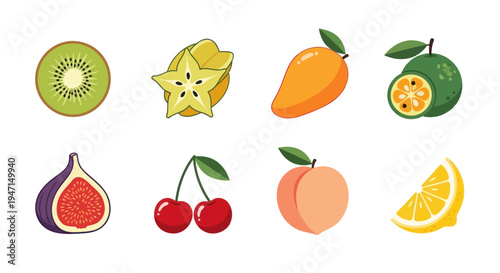 Cartoon fruits illustration set