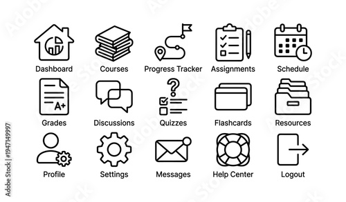 Educational dashboard icons for online learning and classroom management