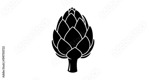 Black artichoke icon with white outline on plain background symbolizing food and cuisine concepts