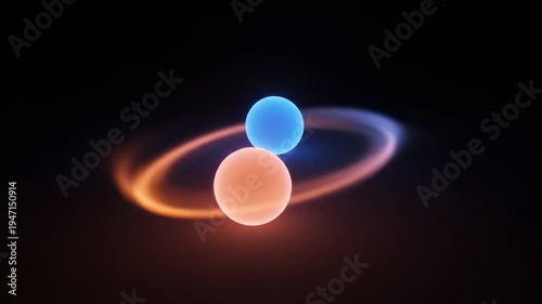 Abstract Glowing Spheres Orbiting in Dark Space with Vibrant Light Trails.