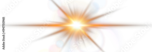Golden sun flare light effect with lens flare and sparkles isolated on transparent png background, vector illustration.