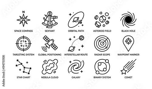Astronomical navigation and space phenomena icons