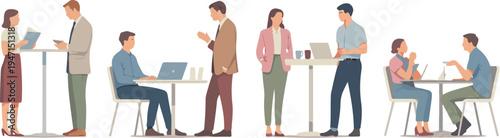 People interacting and working in public cafeteria or coworking space environment