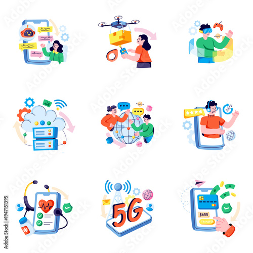 Set of Ai Technology Flat Illustrations