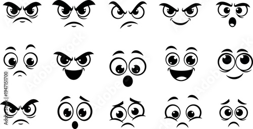 Collection of various cartoon faces with different emotions and expressions