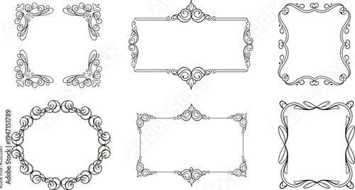 set of vintage ornate frames borders and corners for graphic design decoration  empty decorative illustrations