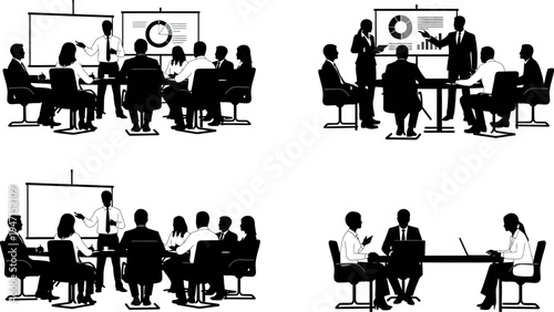 business people working together in office meeting rooms and at desks  teamwork and collaboration