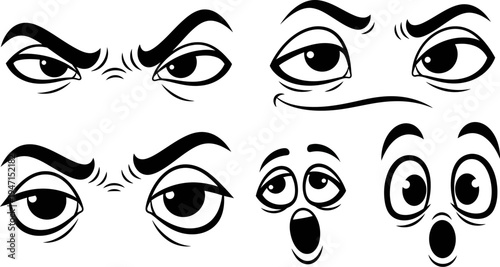 cartoon eyes with different emotions and expressions on white background