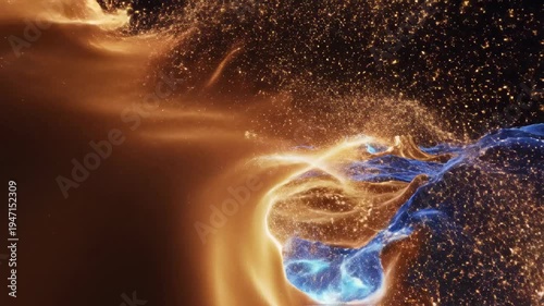 Abstract Glowing Waves and Particles Flowing Across a Dark Background, Dynamic Digital Landscape.