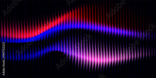 Futuristic abstract waveform made of thin vertical neon lines, digital music visualizer style