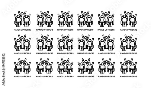 Pattern of stylized hands-up riders on bicycles