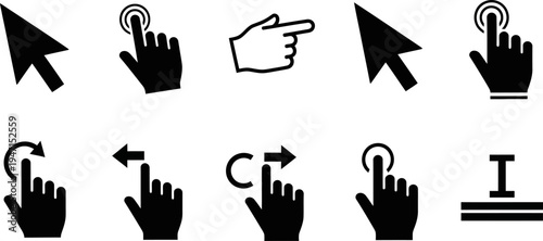 computer mouse and hand cursor icons for user interface design elements on white background