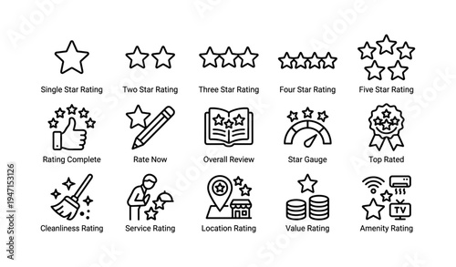 Star and icon set for ratings: comprehensive symbols for reviews and assessments