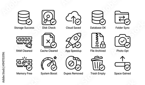 Technology icons representing storage and system optimization features