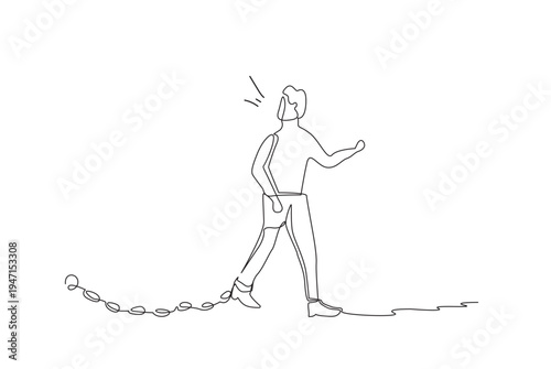 person feet chains escape freedom stress problem one line art design