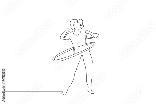 woman person hoop hula pilates physical exercise aerobics sport one line art design
