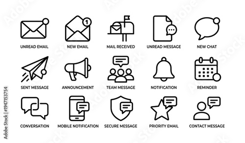 Email and messaging icons illustrating communication and notification concepts