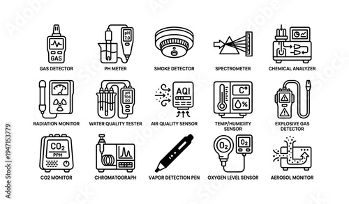 Various environmental and chemical detection devices diagram with labels