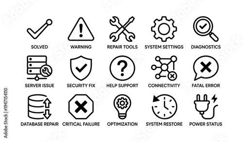 Tech icons for system diagnostics and repair tools