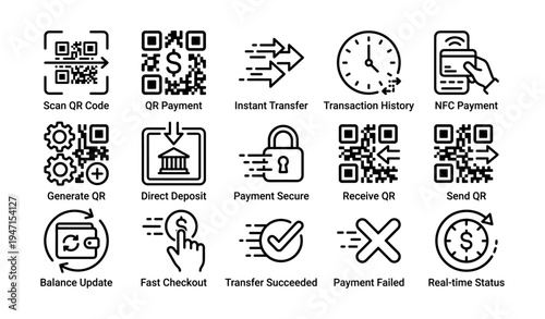 Qr payment icons for secure transactions and fast checkout processes