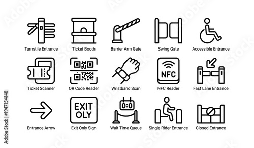 Set of entrance and exit icons for public transit systems