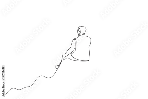 man person peak top thoughtful relax calm back rear behind view one line art design