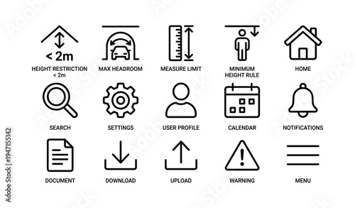 Various icon set with height rules, home, and tools for interface design