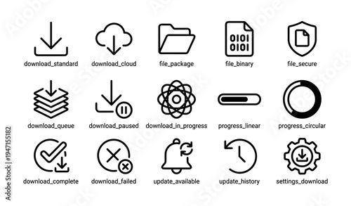 Icon set for download, update, and file management