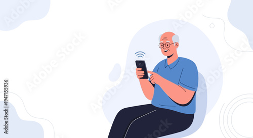 Elderly Man Using Smartphone, Technology for Seniors, Connection, Communication