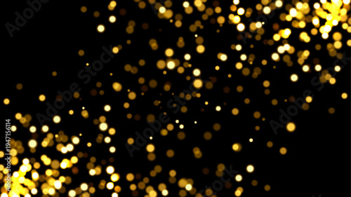 Gold light effect background. Golden glitter lights on dark backdrop. Festive holiday shiny luxury backdrop. Abstract magic vector illustration.