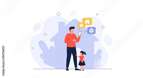 Father and Daughter Using Smartphone for Real Estate Search