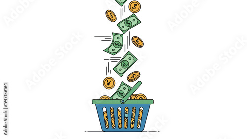 Money Falling into Bucket.