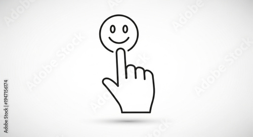 Hand cursor clicking on a happy smiley face icon.