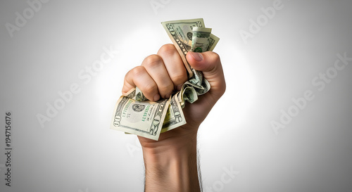 hand squeezing money tightly | crumpled dollar bills in fist | financial greed and wealth concept | struggle for money and debt | clenched fist with cash