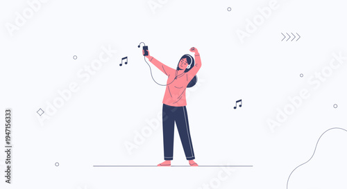 Happy Woman Dancing While Listening to Music on Headphones