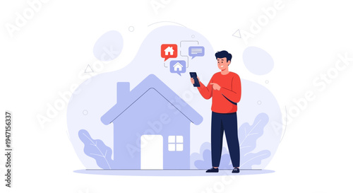 Man controlling smart home devices with smartphone, smart home concept