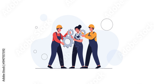 Teamwork concept, people working together with gears, collaboration and success