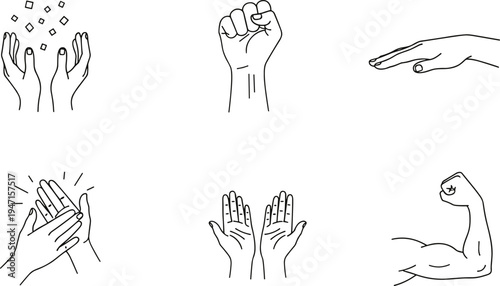 Hand and arm gesture silhouette set, strength solidarity illustration, communication symbol artwork collection