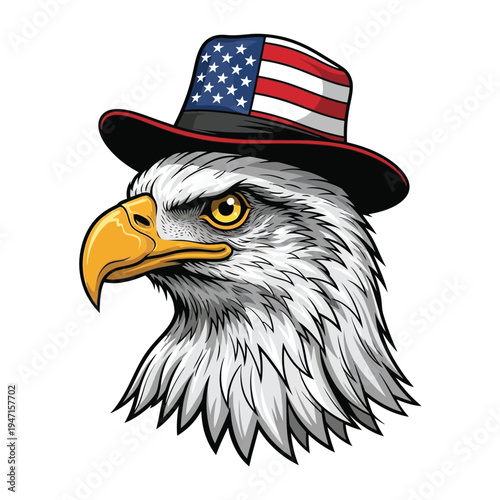 American eagle with flag hat - patriotic symbol for independence day and national pride with statue of liberty with freedom fighter with united states with star spangled