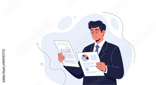 Businessman analyzing financial reports and charts, business growth concept
